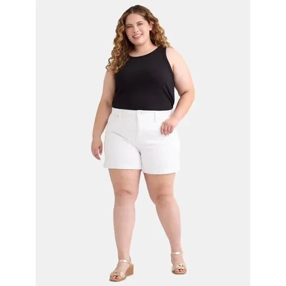 Terra & Sky Women's Plus Size Denim A-line Short, 5" Inseam, Size 24W, White - Picture 3 of 5